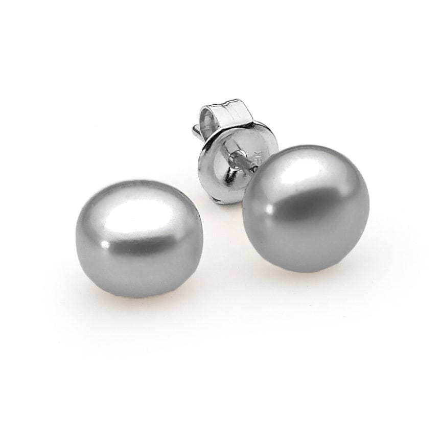 Sterling Silver Grey Button Pearl Studs