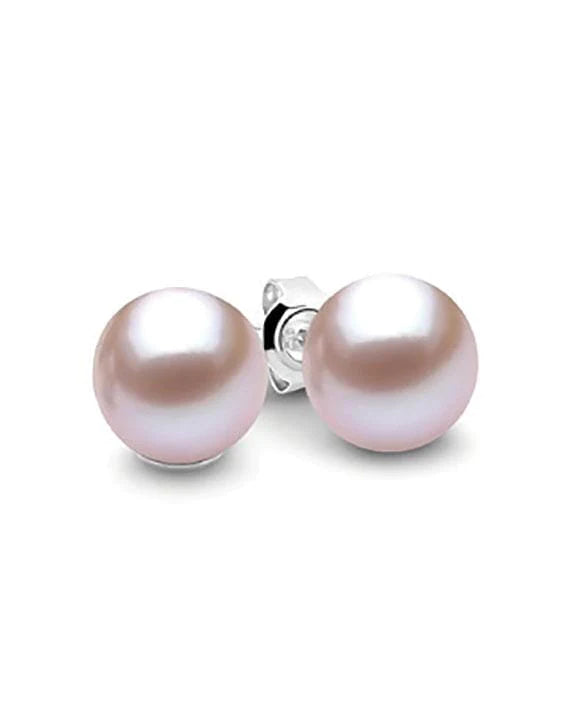 Sterling Silver Pink Round Fresh Water Pearl Studs