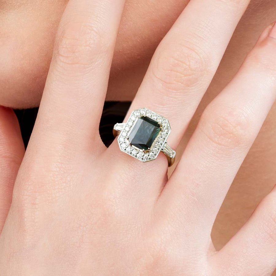 Australian Teal Sapphire & Diamond 'Geraldine' ring