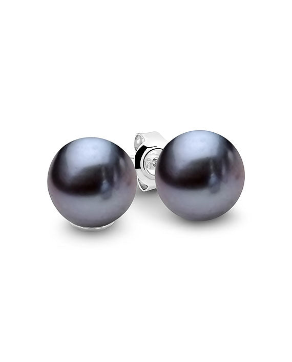 Sterling Silver Black Round Freshwater Pearl Stud Earrings