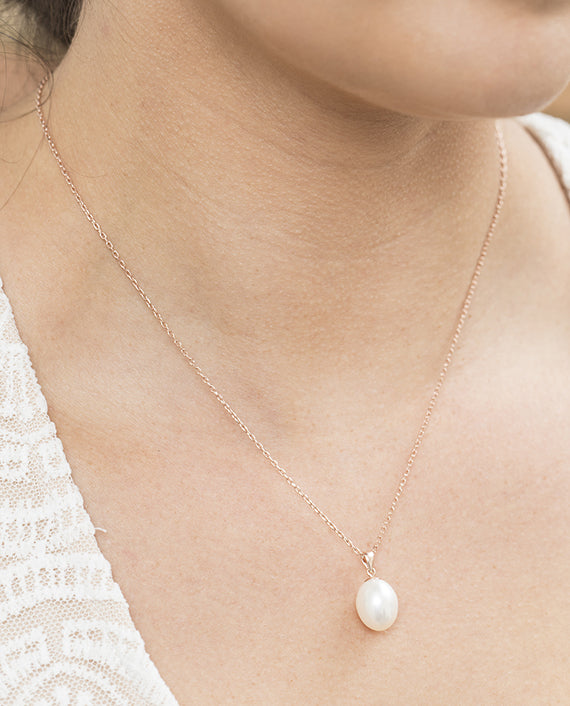 9ct Rose Gold Drop Freshwater Pearl Pendant - Main Image