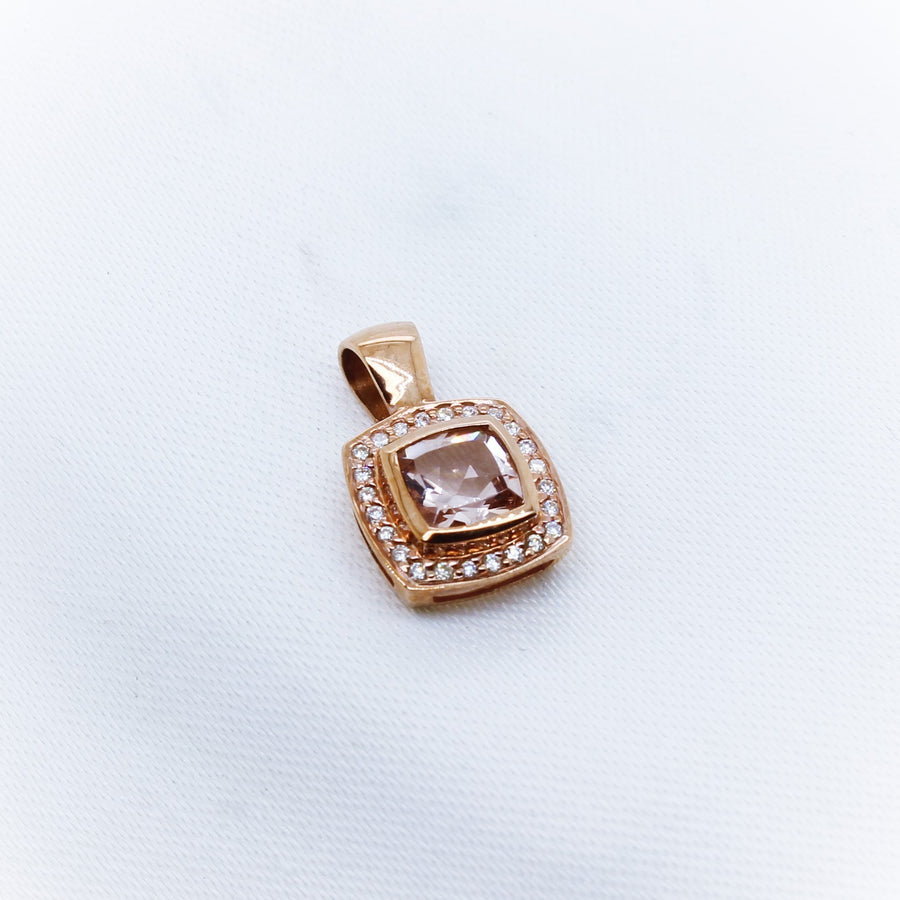 9K Rose Gold Morganite & Diamond Pendant - The French Door Jewellers
