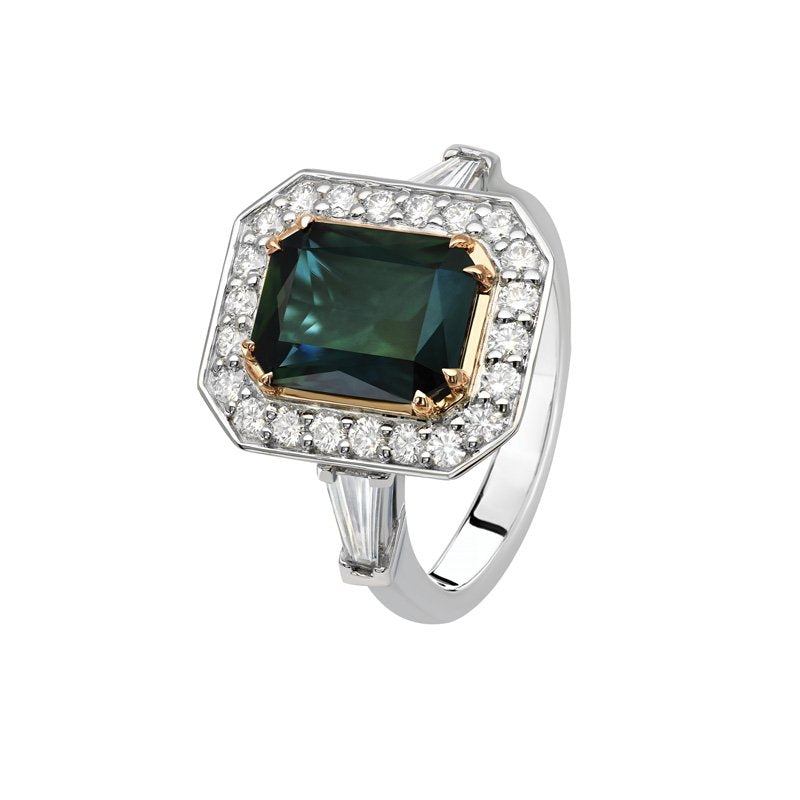 Australian Teal Sapphire & Diamond 'Geraldine' ring