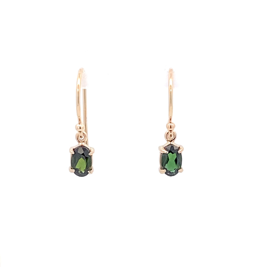 9ct Yellow Gold Green Tourmaline Drop Earrings
