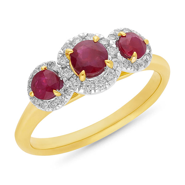 9K Yellow and White Gold Ruby & Diamond Ring