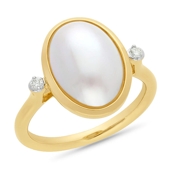 9ct Yellow Gold Freshwater Pearl Mabe & Diamond Ring