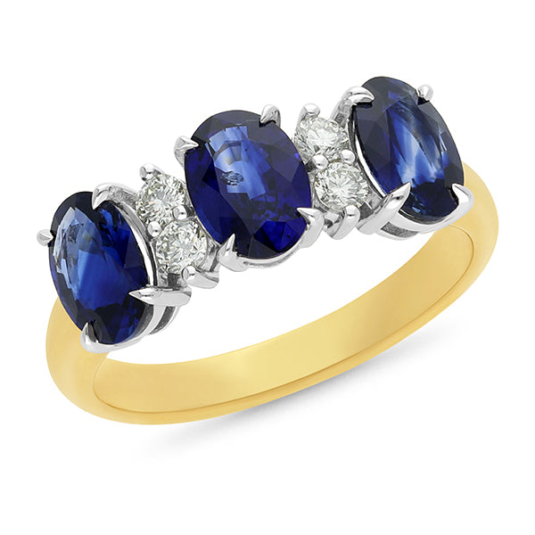 9ct Gold Ceylon Sapphire Diamond Ring