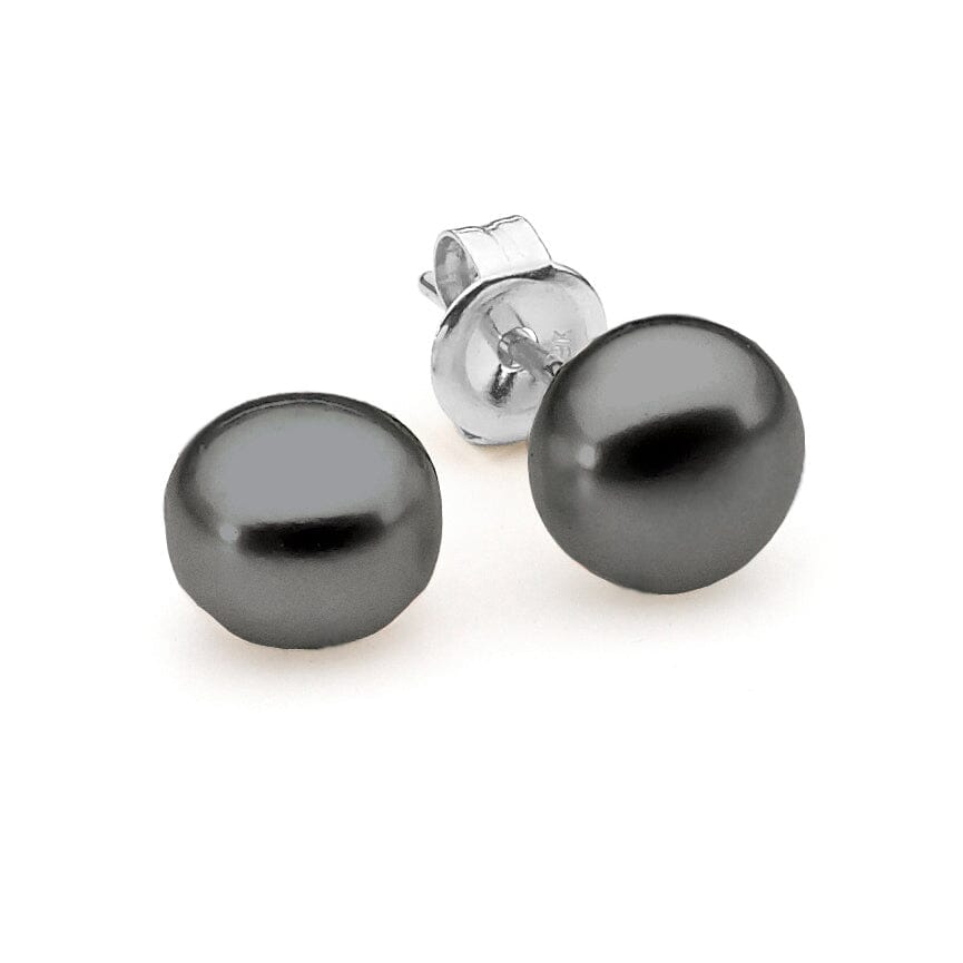 Sterling Silver Black Button Fresh Water Pearl Studs