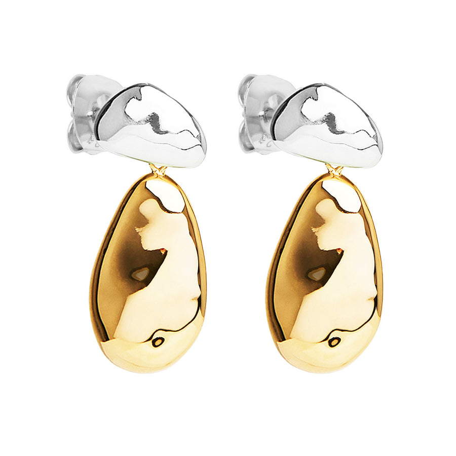 Najo Silver Gold Plated Double Pebble Drop Earrings
