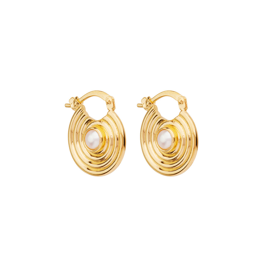 Najo Silver Gold Plated Disc Spiral Pearl Earrings