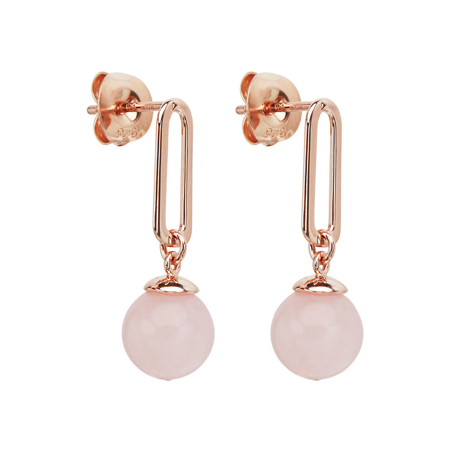 Najo Rose Gold Plated Rectangle Rose Quartz Earrings