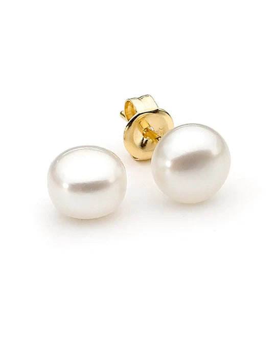 9ct Yellow Gold White Button Pearl Earrings