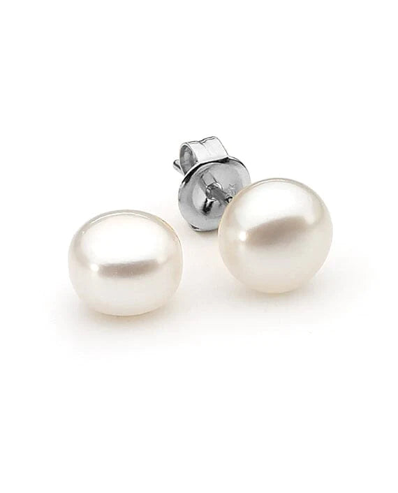 Sterling Silver White Button Pearl Studs