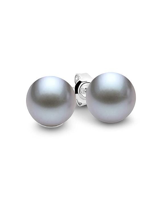 Sterling Silver Grey Round Fresh Water Pearl Studs