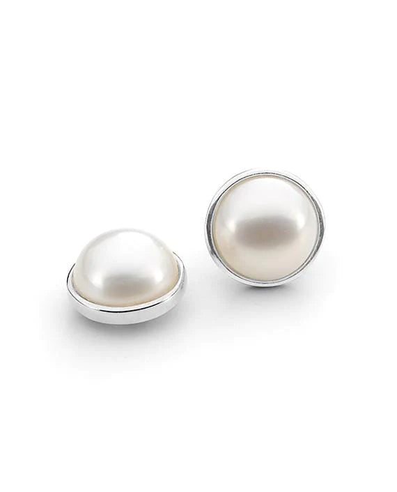 Sterling Silver White Mabe Pearl Studs 10mm