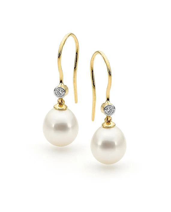 9K YG WHITE 9MM FWP ROUND DIAMOND SHEPHERD HOOK EARRINGS