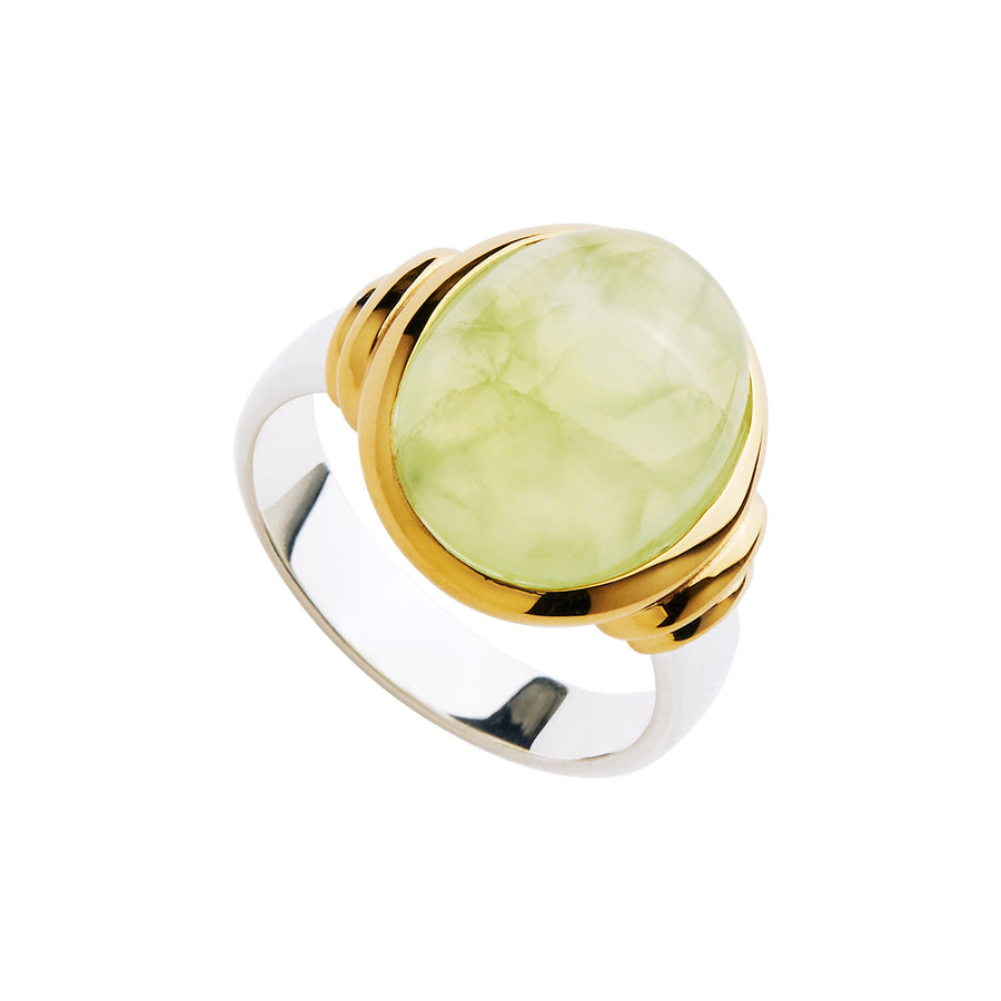 Najo Prehnite Yellow Gold Plated Silver Ring