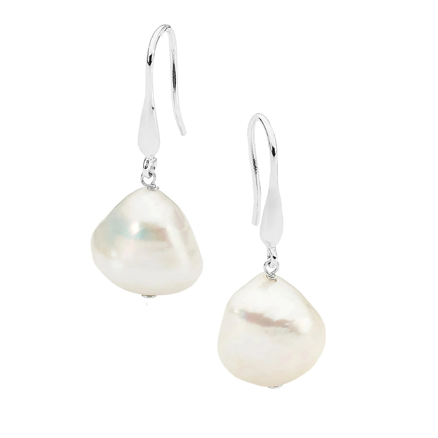 9ct White Gold Keshi 13-14mm Cultured Pearl Earrings