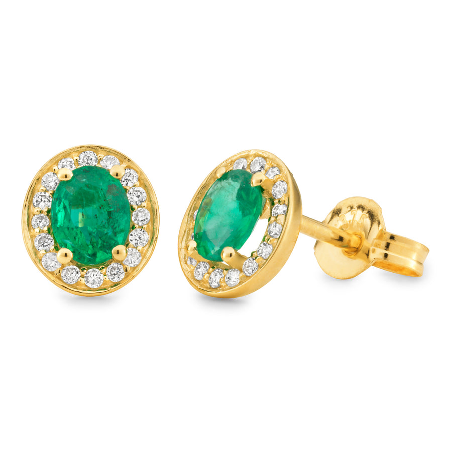 9ct Yellow Gold Emerald & Diamond cluster studs
