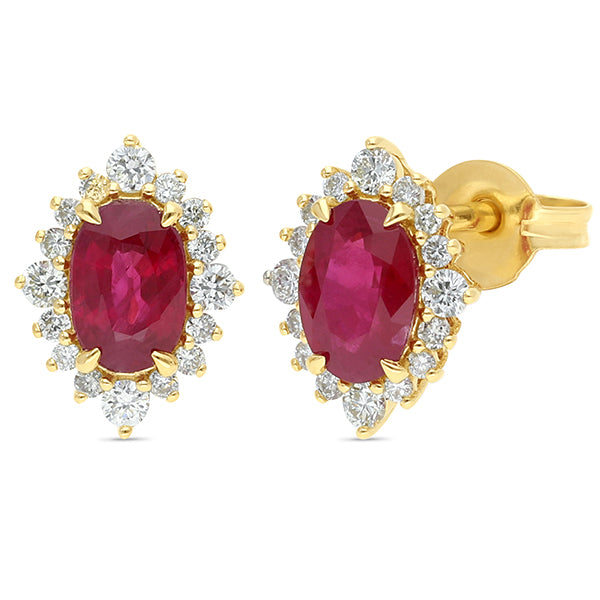 9ct Yellow Gold Ruby & Diamond cluster studs