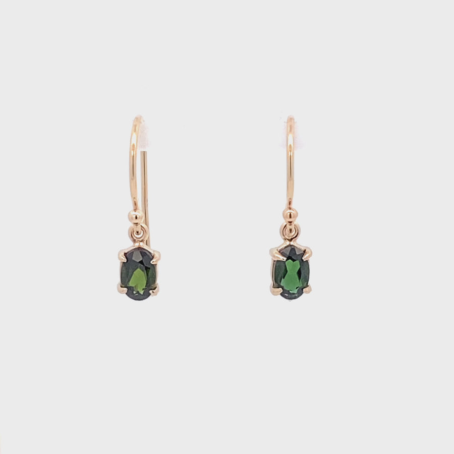 9ct Yellow Gold Green Tourmaline Drop Earrings