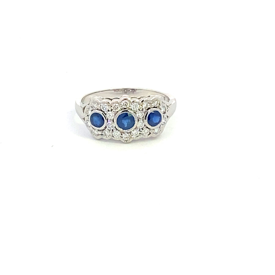 9ct White Gold Sapphire & Diamond Dress Ring