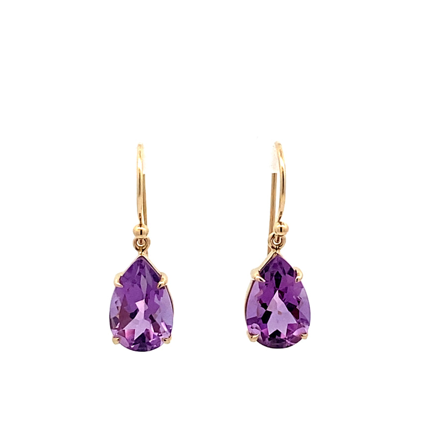 9ct Yellow Gold Amethyst Drop Earrings