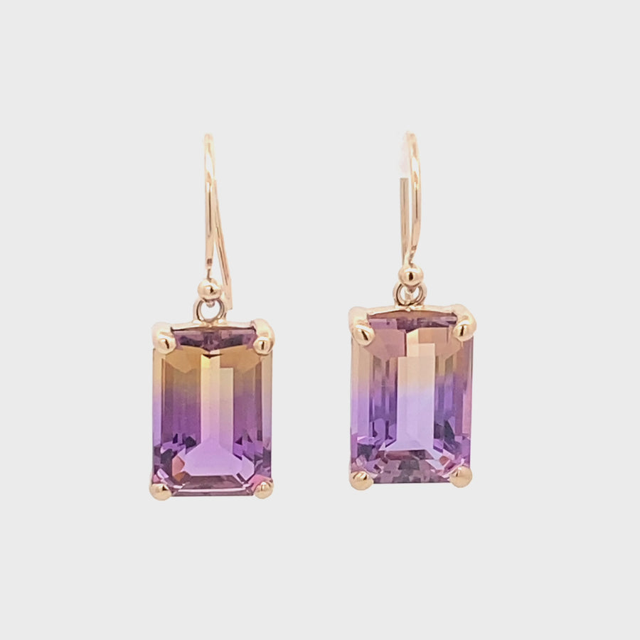 9ct Yellow Gold Ametrine Drop Earrings