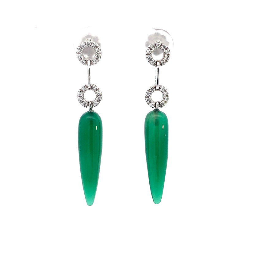 9ct white gold Green Agate & Diamond earrings
