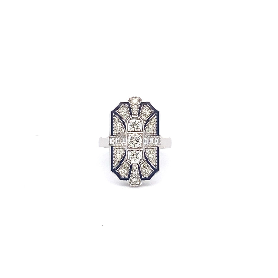 9K White Gold Diamond and Blue Enamel Ring