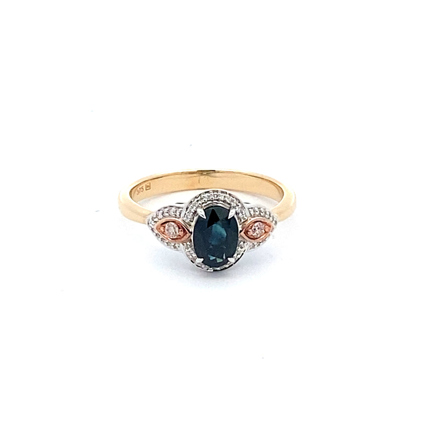 9ct Gold Australian Sapphire & pink diamond  ring