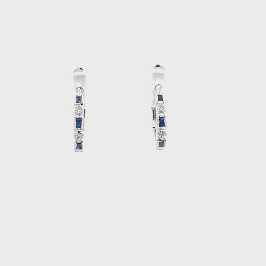 9ct white gold Sapphire & Diamond Huggie Earrings