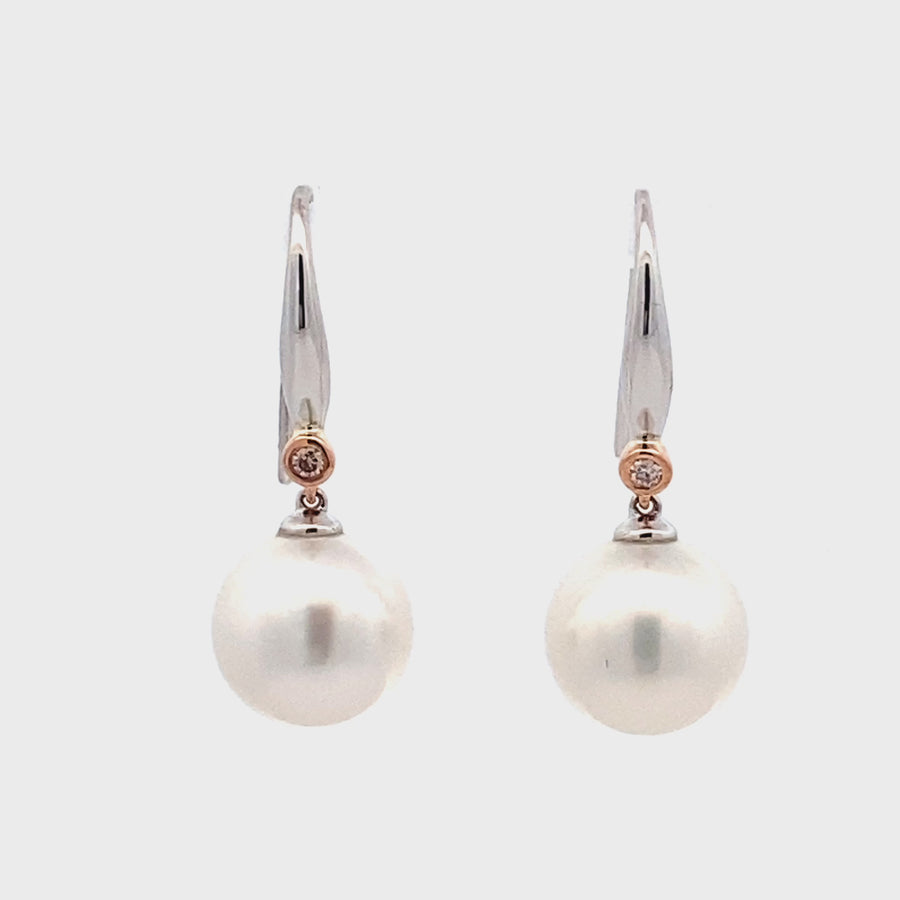 Pink Diamond & South Sea Pearl Earrings - 9K Rose & White Gold