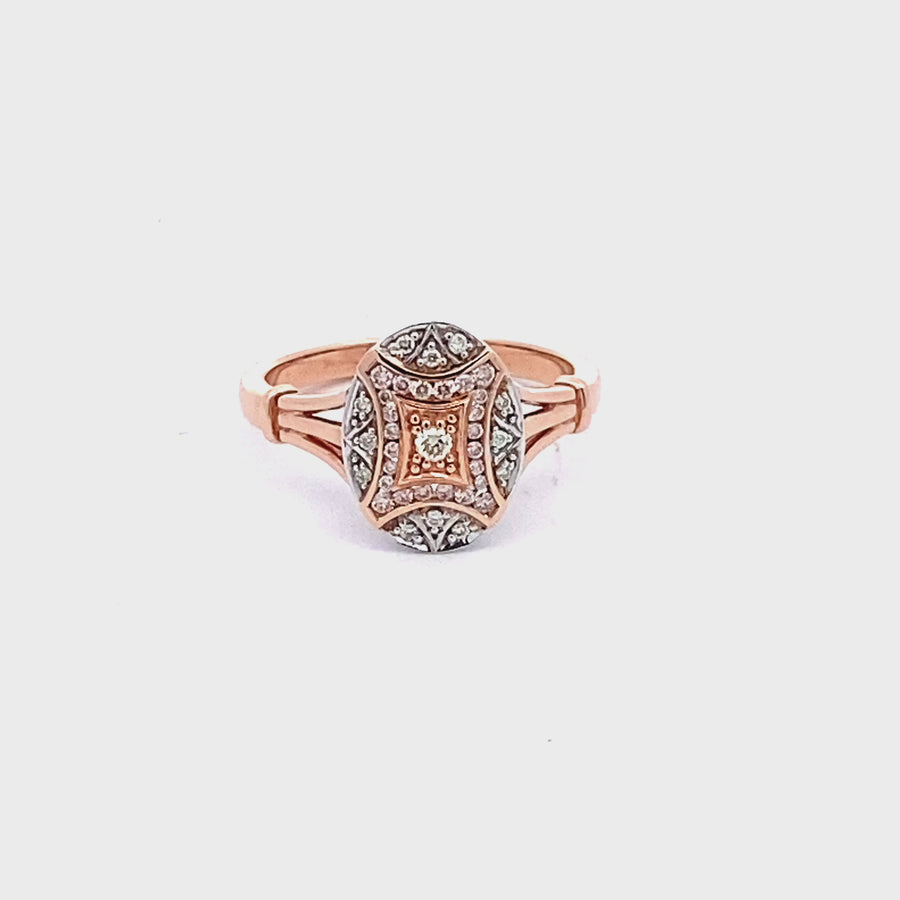 9ct rose & white gold pink Diamond Art Deco ring