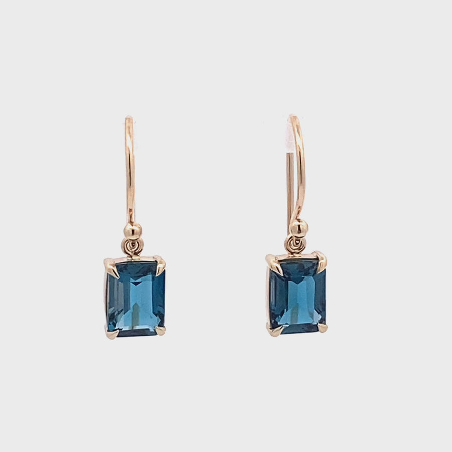 9ct Yellow Gold London Blue Topaz Drop Earrings