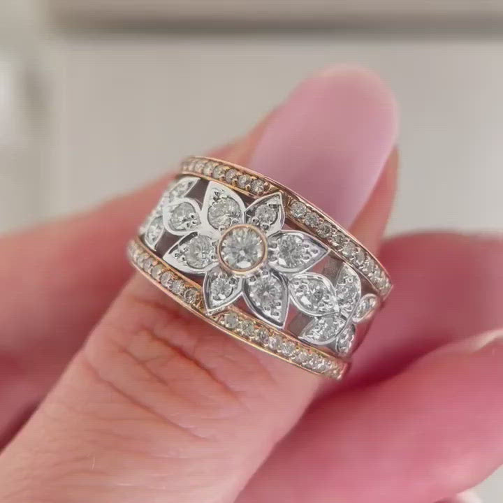Rose Gold Flower Diamond Ring