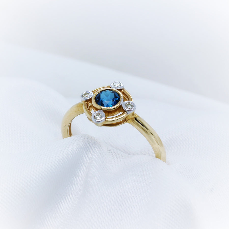 9K Yellow Gold London Blue Topaz & Diamond Ring - The French Door Jewellers