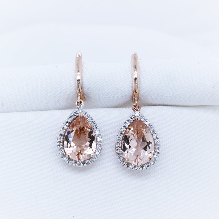 9K Rose Gold Morganite and Diamond Earring - The French Door Jewellers