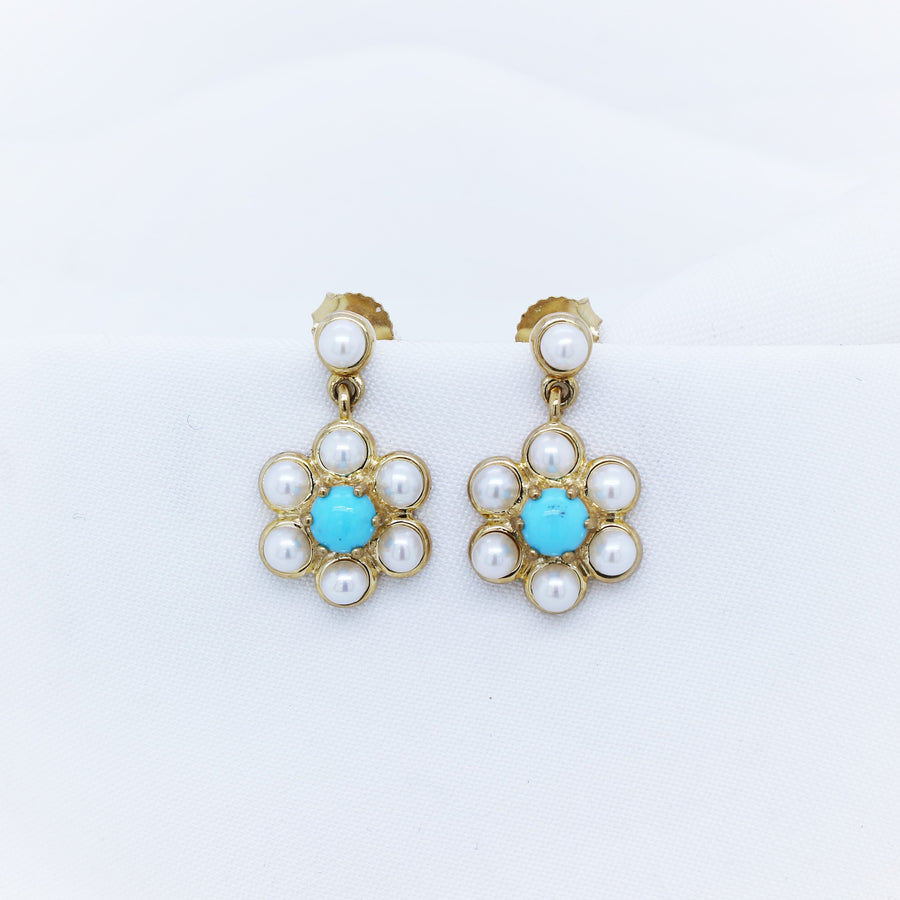 9K Turquoise and Pearl Earring - The French Door Jewellers