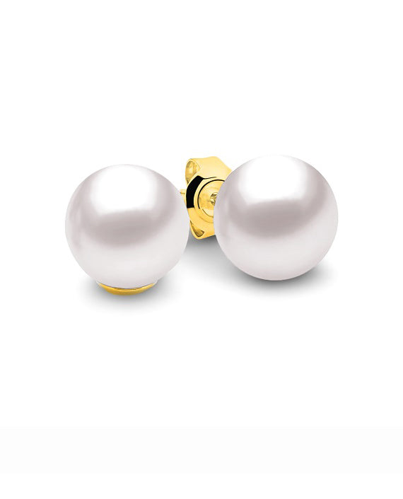 9ct Yellow Gold Round Freshwater Pearl Studs