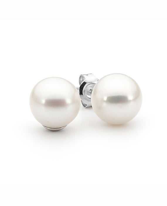 9ct White Gold Round Freshwater Pearl Studs