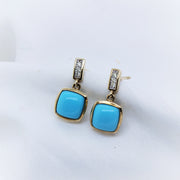 9K Yellow Gold Turquoise Reconstituted and Diamond earrings - The French Door Jewellers