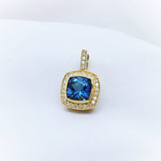 9K Yellow Gold Blue Topaz and Diamond Pendant - The French Door Jewellers