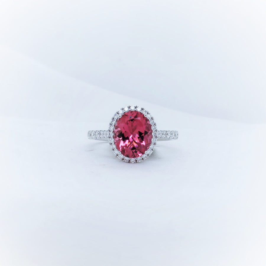 18ct White Gold Pink Tourmaline & Diamond Ring