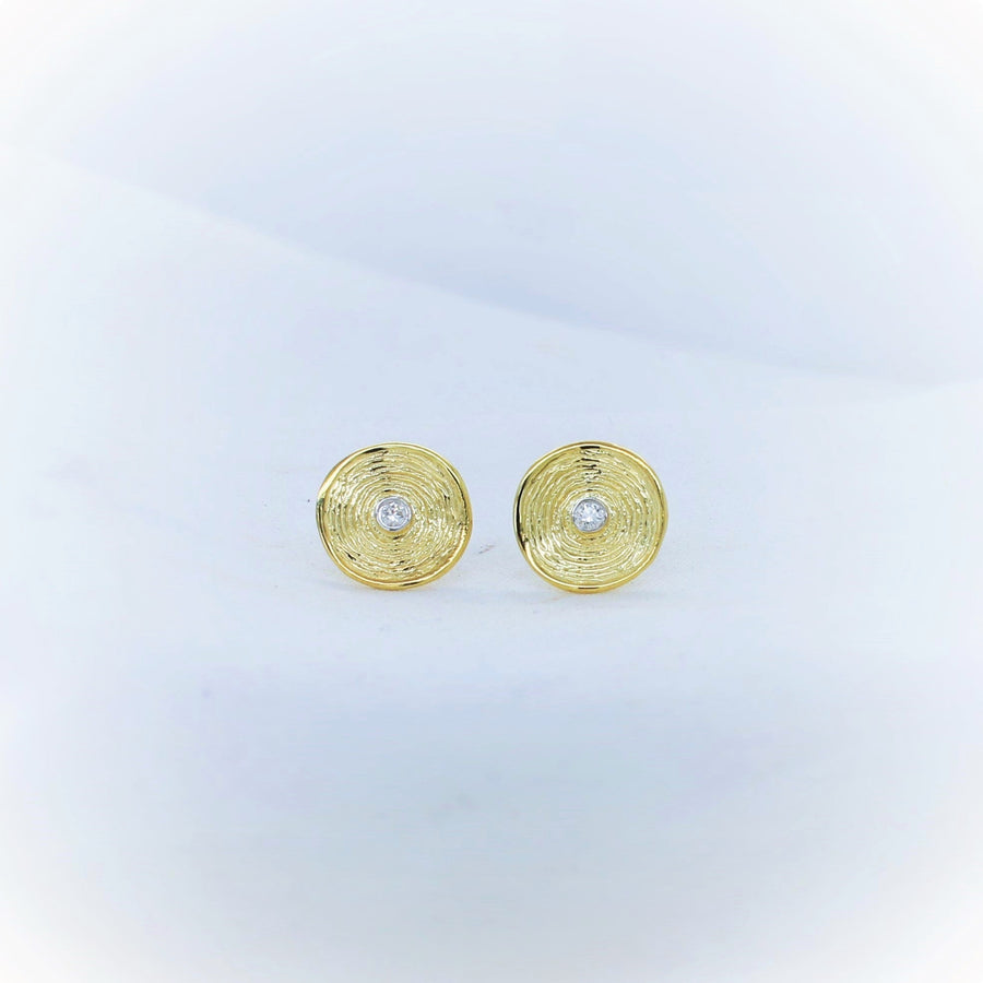 9K Yellow Gold Diamond Disc Stud Earrings
