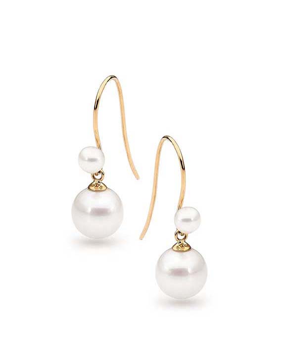 9ct Yellow Gold Double Freshwater Pearl Drop Earrings