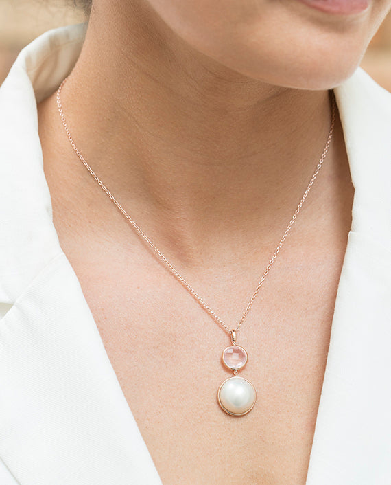 9ct Rose Gold Mabe Rose Quartz Pendant
