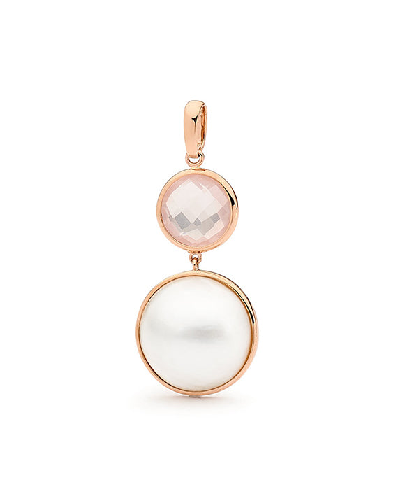 9ct Rose Gold Mabe Rose Quartz Pendant