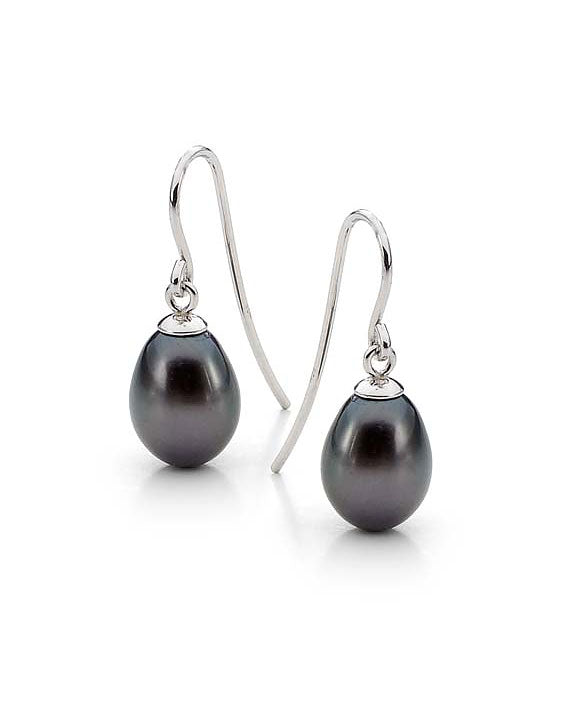 Sterling Silver Black Freshwater Pearl Drop Earrings