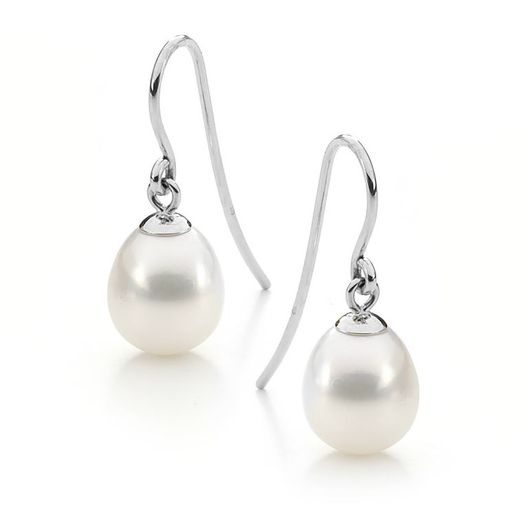 9CT WHITE DROP FRESHWATER PEARL SHEPHERD HOOK EARRINGS